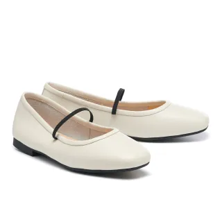 【BYHUE】簡約純色繫帶方頭瑪莉珍軟芯Q底平底鞋(白)