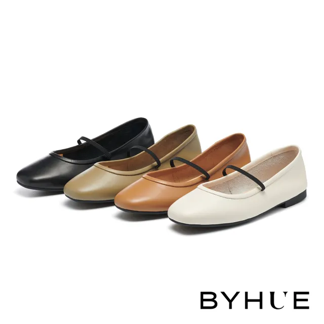 【BYHUE】簡約純色繫帶方頭瑪莉珍軟芯Q底平底鞋(白)