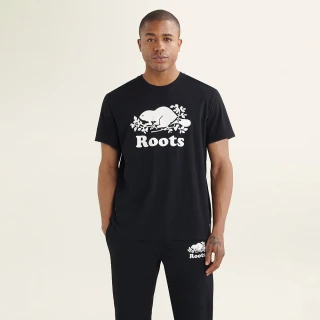 【Roots】Roots男裝-絕對經典系列 海狸LOGO有機棉短袖T恤(黑色)