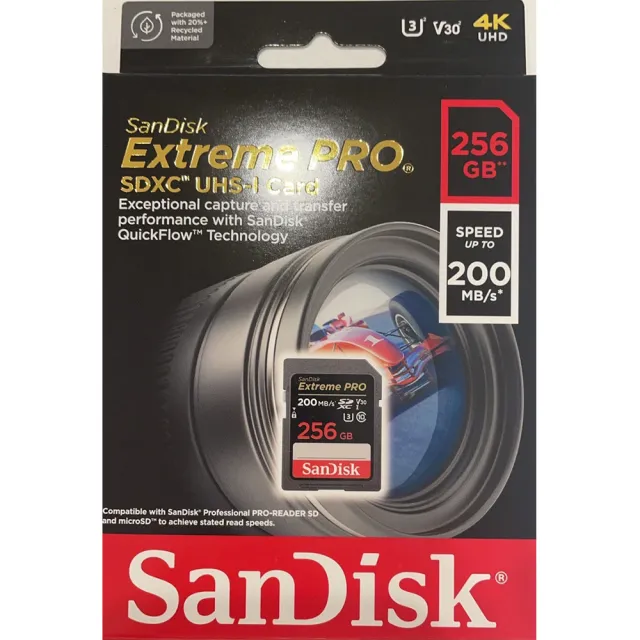 【SanDisk 晟碟】256GB SDXC Extreme Pro 200MB/s 4K U3 V30 相機記憶卡