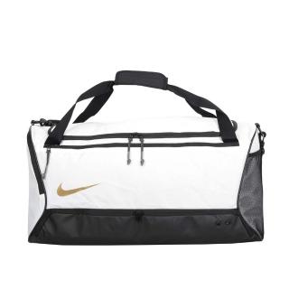 【NIKE 耐吉】大型氣墊旅行袋-側揹包 裝備袋 手提包 肩揹包 白黑金(DX9789-100)