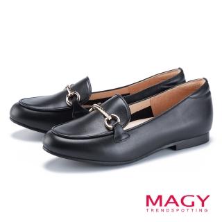 【MAGY】馬銜釦牛皮樂福平底鞋(黑色)