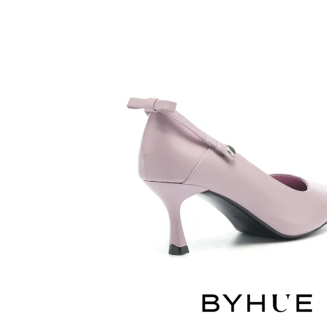 【BYHUE】簡約純色三穿蝴蝶結繫帶軟芯尖頭高跟鞋(紫)