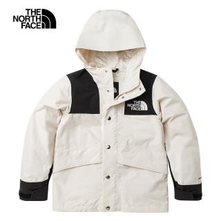 【The North Face 官方旗艦】北面兒童米白拼接DryVent防水透氣連帽衝鋒衣｜8742Q4C(外套)