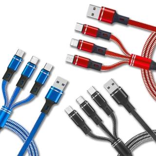 【HANLIN】USB31A三合一金屬織布快充線(5A 三合一 充電線 快充線 閃充線 傳輸線 充電線 蘋果 安卓 Type-C)