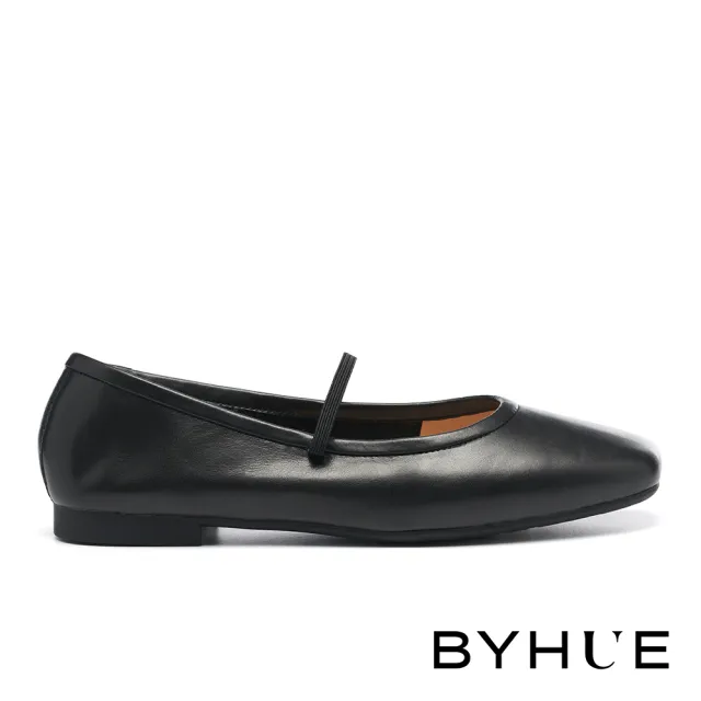 【BYHUE】簡約純色繫帶方頭瑪莉珍軟芯Q底平底鞋(黑)