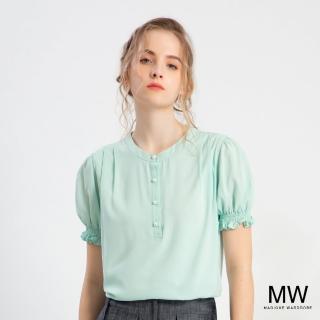 【MAGIQUE WARDROBE】半開襟雪紡珍珠排釦澎袖上衣(2色)