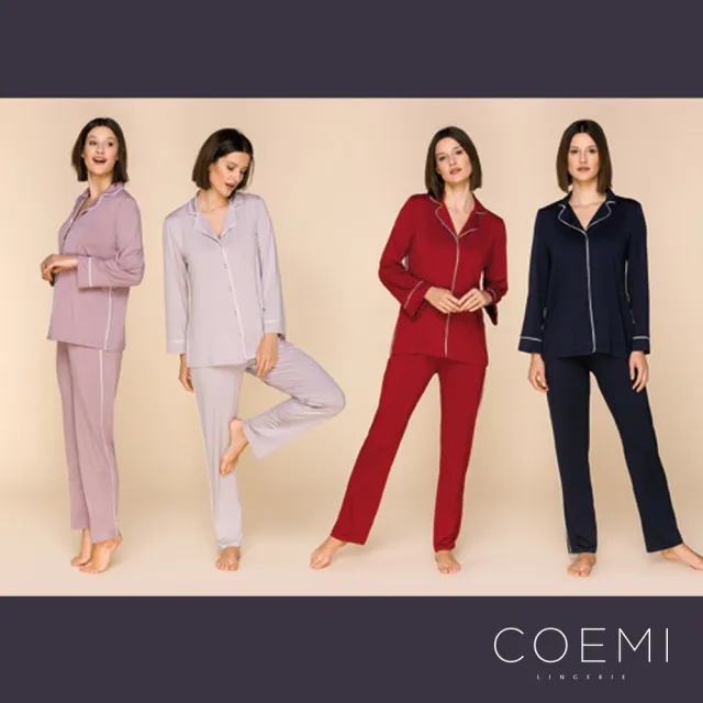 【COEMI】兩件式長袖開釦睡衣 居家服 長袖套裝 女睡衣(淺芋-231C031)