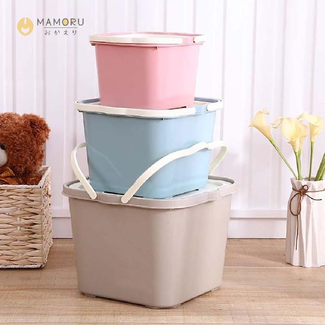 【MAMORU】買一送一 簡約風手提收納箱 10L 5L 2.5L(帶蓋收納箱 收納桶 冰塊桶 水桶 桌面收納桶 車用垃圾桶)