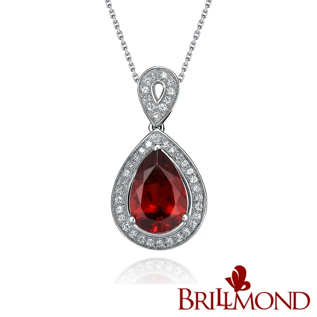 【BRILLMOND JEWELRY】天然石榴石墜水滴2克拉925銀(天然紅石榴石 925銀台+鍊)