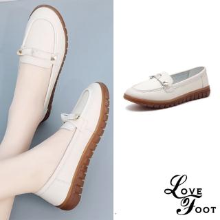 【LOVE FOOT 樂芙】真皮樂福鞋 蝴蝶結樂福鞋/真皮軟底細緻蝴蝶結休閒樂福鞋(米)