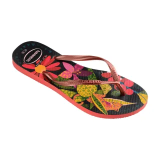 【havaianas 哈瓦仕】拖鞋 女鞋 夾腳拖 花卉 花豹 Slim Tropical 黑 4122111-1256W(哈瓦士)