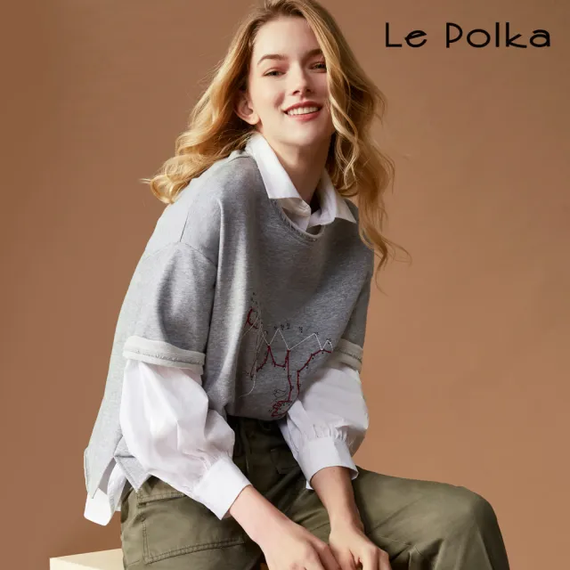 【Le Polka】恐龍連連看趣味純棉上衣-女