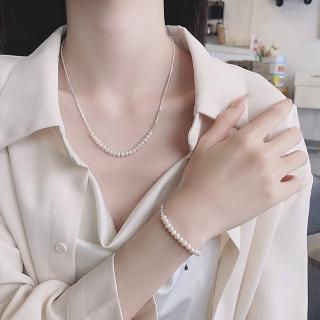 【SUMMER一夏】韓國設計碎銀拼接珍珠串墜S925時尚輕奢小眾設計百搭項鍊(ins韓風)