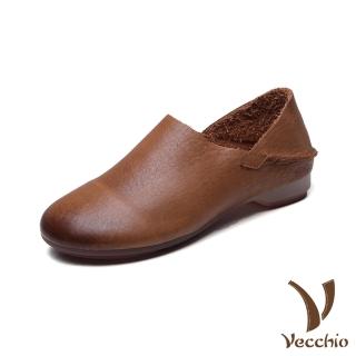【Vecchio】真皮休閒鞋 兩穿休閒鞋/全真皮頭層牛皮兩穿法設計純色素面休閒鞋(卡其)