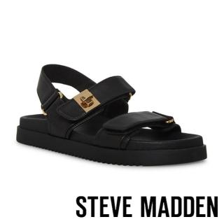 【steve madden】MONA 粗帶飾釦休閒涼鞋(黑色)