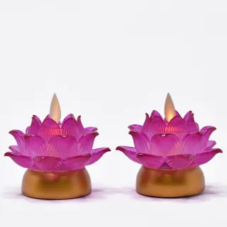 【新韻傳音】祈願心燈 電子蠟燭燈 充電式蓮花燈(紫/最寬直徑8cm／2入組 中元普渡拜拜)