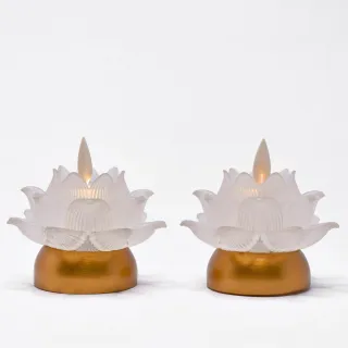 【新韻傳音】祈願心燈 電子蠟燭燈 充電式蓮花燈(白/最寬直徑8cm／2入組)