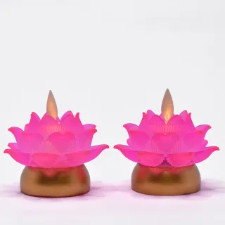 【新韻傳音】祈願心燈 電子蠟燭燈 充電式蓮花燈(粉/最寬直徑8cm／2入組 中元普渡拜拜)