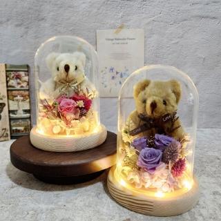 【OSTARA FLORIST 奧斯塔拉花藝】柔美小熊玫瑰玻璃罩鐘(永生花、情人節、生日禮、花禮、交換禮物)