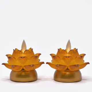 【新韻傳音】祈願心燈 電子蠟燭燈 充電式蓮花燈(黃/最寬直徑8cm／2入組 中元普渡拜拜)