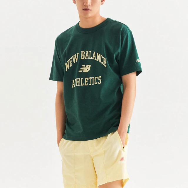 NEW BALANCE 短袖 Athletics Tee 男款 綠 黃 棉T 短T 寬版 亞規 植絨Logo NB 紐巴倫(AMT33551NWG)