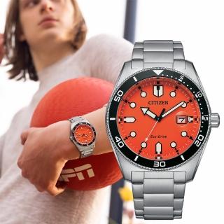 【CITIZEN 星辰】光動能潮流大三針手錶-橘 男錶 畢業禮物(AW1760-81X)