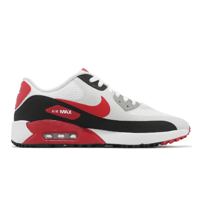 【NIKE 耐吉】高爾夫球鞋 Air Max 90 G TB 男鞋 白 紅 防水 高球 氣墊 緩震 運動鞋(DX5999-162)