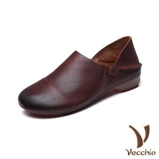 【Vecchio】真皮休閒鞋 兩穿休閒鞋/全真皮頭層牛皮兩穿法設計純色素面休閒鞋(棕)