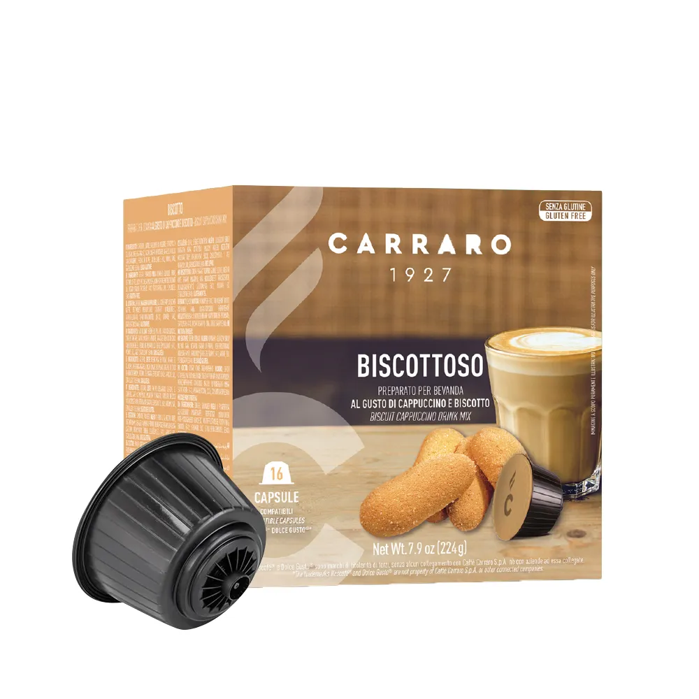 【CARRARO】曲奇瑪奇朵 Biscottoso 咖啡膠囊(16顆/盒; 雀巢 Dolce Gusto 膠囊咖啡機專用)