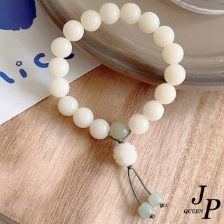 【Jpqueen】蓮花吊墜菩提根手串中國風和田玉串珠手鍊(白色)