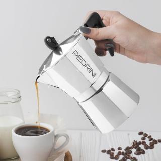【PEDRINI】Kaffettiera義式摩卡壺 黑銀6杯 / 濃縮咖啡 摩卡咖啡壺 母親節禮物