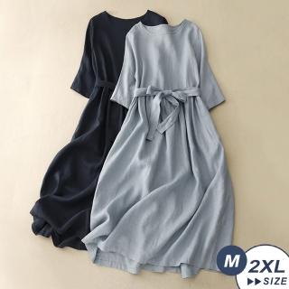 【LANNI 藍尼】★素雅簡約棉麻洋裝(圓領/長裙/連身裙)