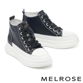 【MELROSE】美樂斯 潮流率性牛皮綁帶厚底高筒休閒鞋(黑)