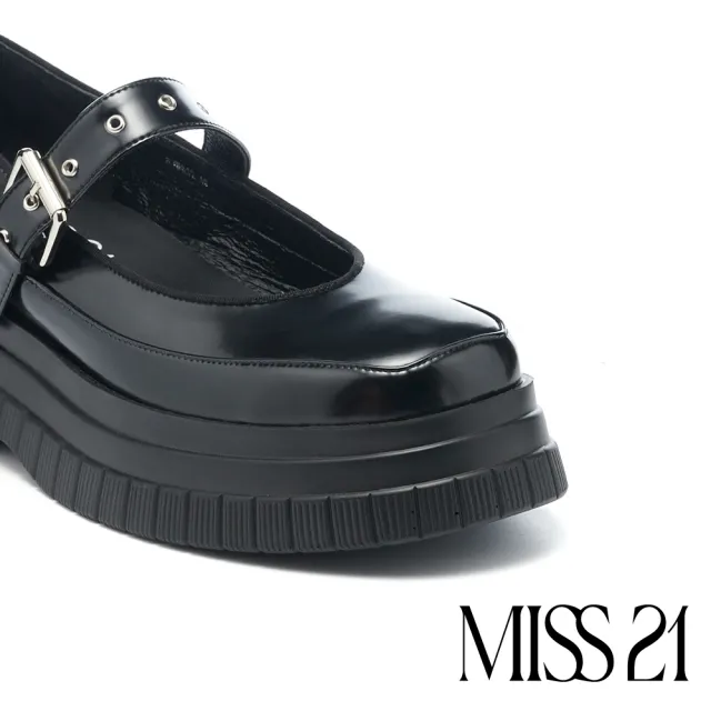 【MISS 21】未來個性開邊珠方釦瑪莉珍大方頭厚底鞋(黑)