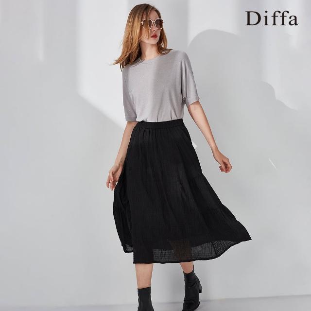 【Diffa】浪漫氣質黑色寬襬長裙-女