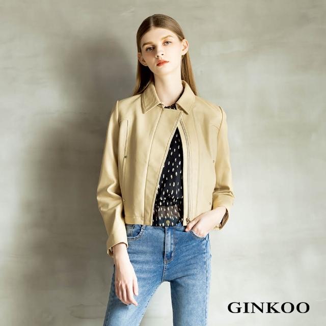 【GINKOO 俊克】流蘇綁帶豹紋雪紡上衣