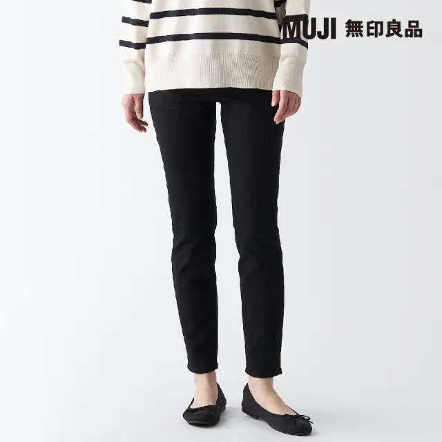 【MUJI 無印良品】女有機棉混超彈力丹寧窄版褲(黑色)