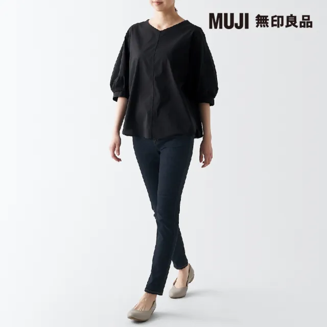 【MUJI 無印良品】女有機棉混超彈力丹寧窄版褲(暗藍)