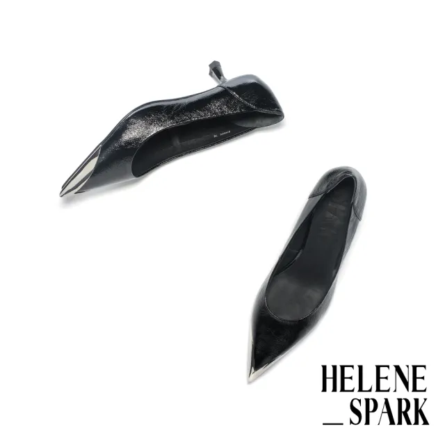 【HELENE_SPARK】摩登美學金屬拼接羊皮尖頭高跟鞋(黑)