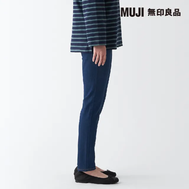 【MUJI 無印良品】女有機棉混超彈力丹寧窄版褲(藍色)