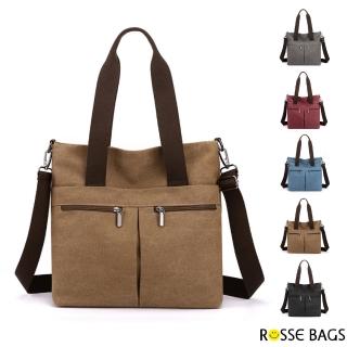 【Rosse Bags】韓版簡約時尚多口袋帆布包(雙11限定 1111campaign 現+預 紅色／黑色／灰色／棕色／藍色)