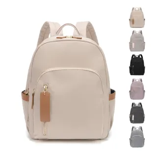 【MAISY】簡約拉鍊式防潑水後背包(防水包 黑色／深灰色／杏棕色／粉紫色／灰藍色／杏灰色)