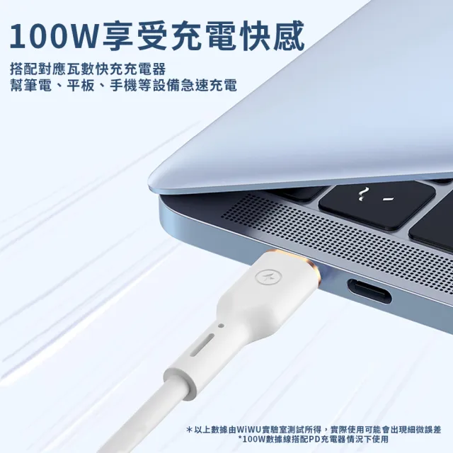 【WiWU】100W Type-C to C 1.2m 筆電/平板/手機元氣矽膠快充傳輸線(YQ02 不易打結矽膠材質)