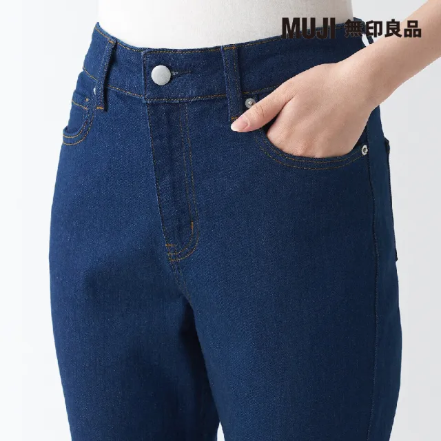 【MUJI 無印良品】女有機棉混彈性丹寧合身褲(藍色)