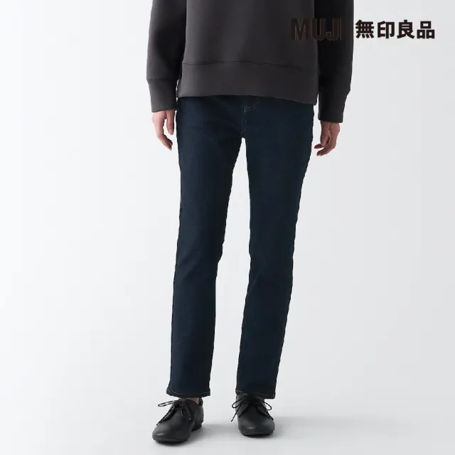 【MUJI 無印良品】女有機棉混彈性丹寧合身褲(暗藍)