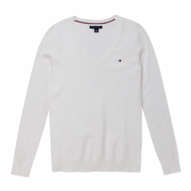 Tommy Hilfiger TOMMY 經典V領刺繡Logo毛衣 上衣-女-白色(平輸品/)