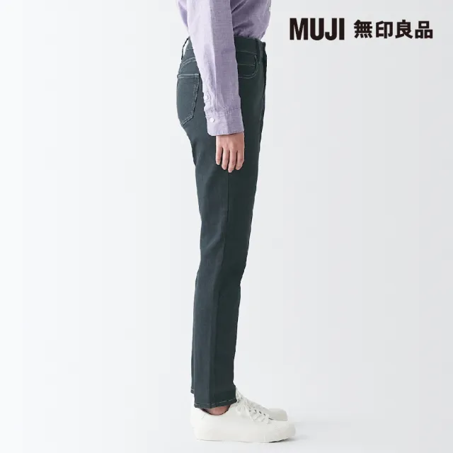 【MUJI 無印良品】女有機棉混彈性丹寧合身褲(墨灰)