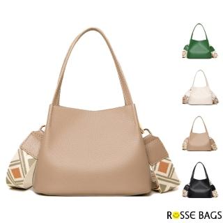 【Rosse Bags】真皮輕便時尚單肩手提水桶包(真皮包包 現+預 綠色／黑色／米色／卡其色)