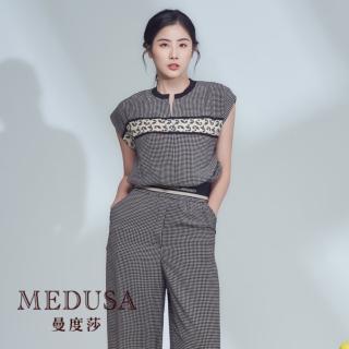 【MEDUSA 曼度莎】現貨-輕薄千鳥格無袖收腰上衣（M-XL）｜女上衣 輕薄涼感 雪紡(320-3500A)